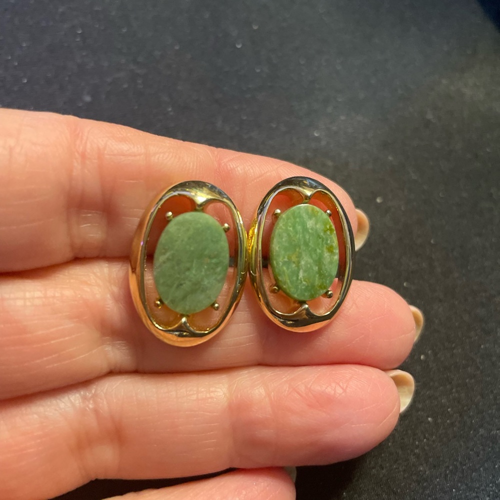 Cuff links jade oval gold plated
